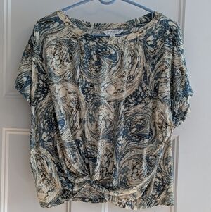 Liverpool Blue and Cream Marbled Short Sleeve Twist Front Top